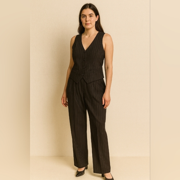 tullee Pants - Elegant Black Pinstripe Women's Pantsuit Set Size M